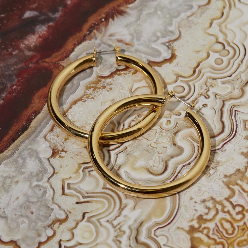 Luv Aj Best Seller Amalfi Tube Hoop Earrings in Gold NWT - Picture 5 of 6